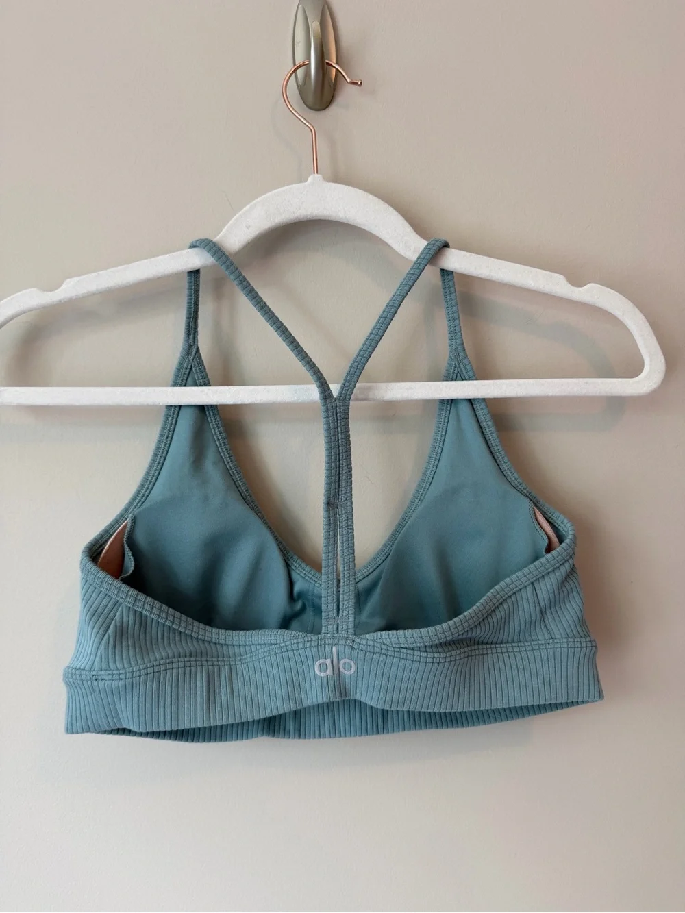Alo Yoga Ribbed Blissful Bra Sz S Blue Skies Racerback VGUC